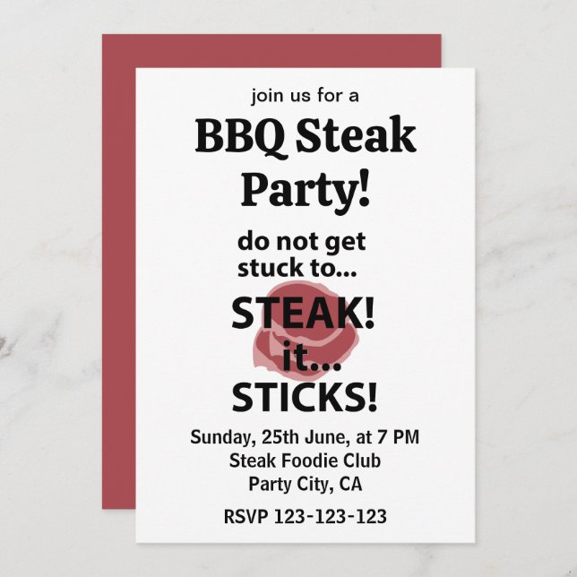 Steak Sticks Funny Steak BBQ Party Invitation (Front/Back)