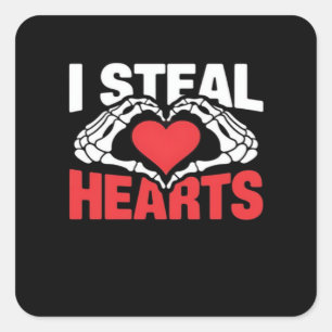 Steal Hearts Funny Valentine Skeleton Hands Style Square Sticker