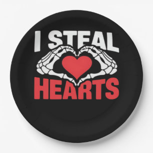 Steal Hearts Valentines Day Funny Skeleton Hand Cl Paper Plate