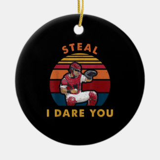 Steal I Dare You Funny Baseball Catcher Player Ceramic Tree Decoration