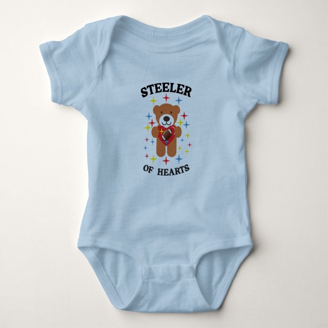 Stealer of Hearts Teddy Bear Football Baby Bodysuit (Front)