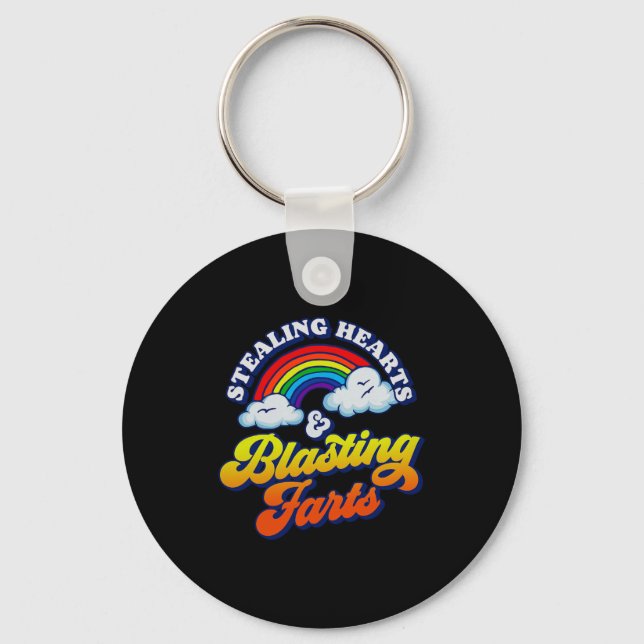 Stealing Hearts &amp; Blasting Farts Funny Rainbow Key Ring (Front)