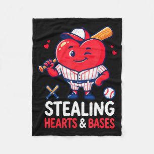 Stealing Hearts And Bases Baseball Player Valentin Fleece Blanket