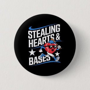 Stealing Hearts And Bases Baseball Valentine’s Day 6 Cm Round Badge
