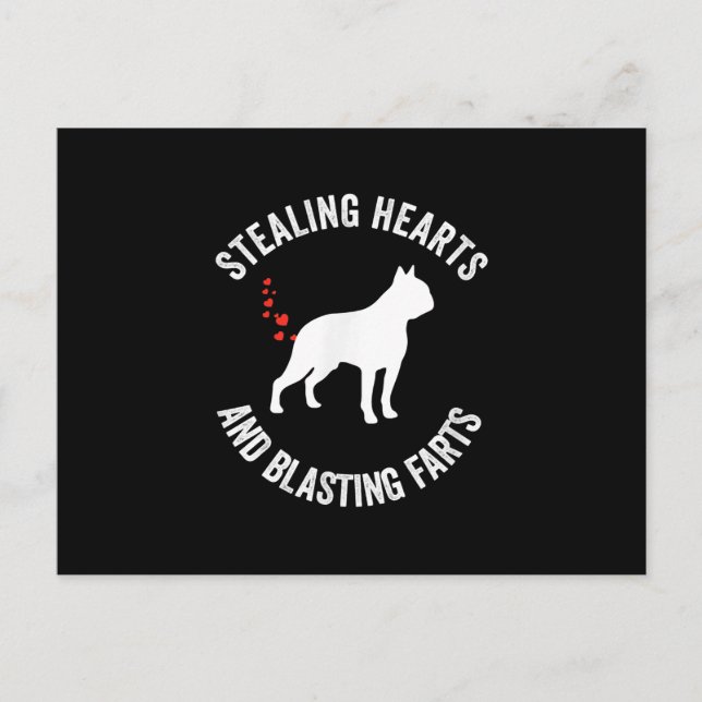 Stealing Hearts And Blasting Farts Boston Terrier Postcard (Front)