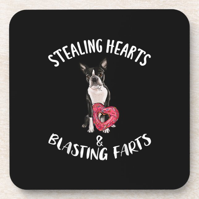 Stealing Hearts Blasting Farts Boston Terrier Coaster (Front)