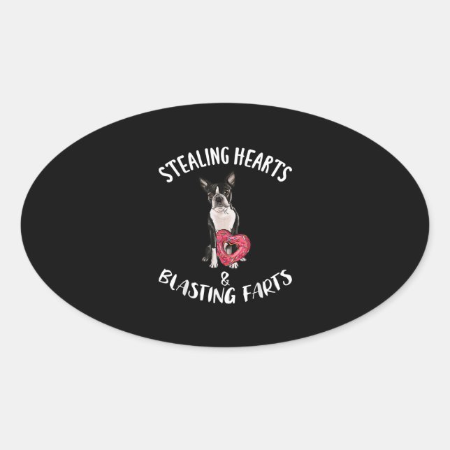 Stealing Hearts Blasting Farts Boston Terrier Oval Sticker (Front)