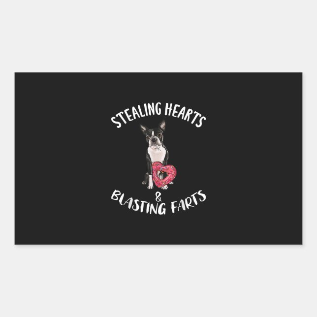 Stealing Hearts Blasting Farts Boston Terrier Rectangular Sticker (Front)