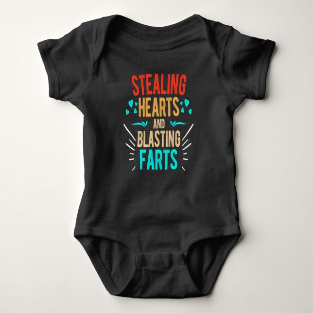 Stealing Hearts & Blasting Farts Funny Design Gift Baby Bodysuit (Front)