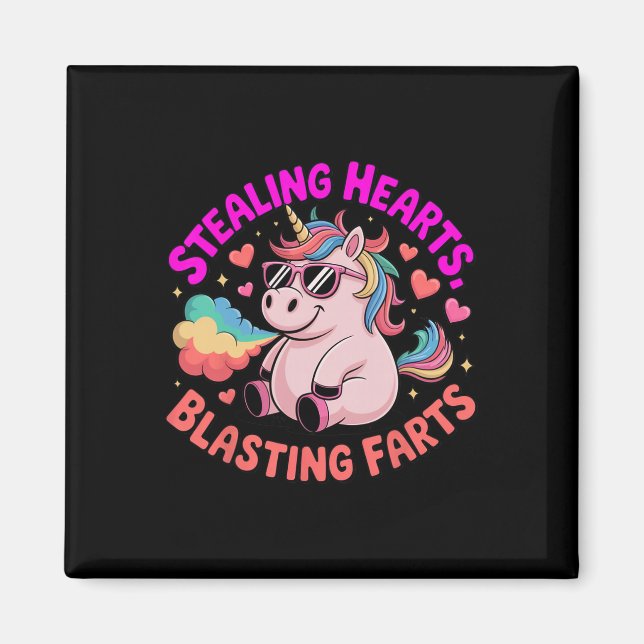 Stealing Hearts Blasting Farts Unicorn Valentine  Magnet (Front)