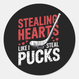 Stealing Hearts Hockey Like I Steal Puck Valentine Classic Round Sticker