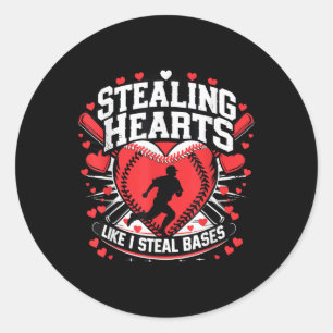 Stealing Hearts Like I Steal Bases, Funny Baseball Classic Round Sticker