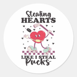 Stealing Hearts Like I Steal Pucks Funny Valentine Classic Round Sticker