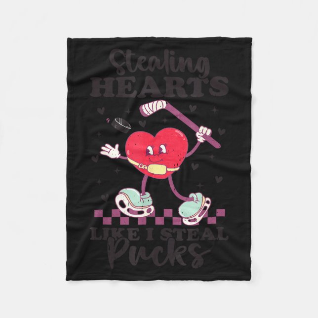 Stealing Hearts Like I Steal Pucks Funny Valentine Fleece Blanket (Front)