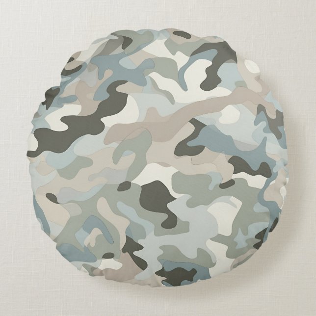 Stealth Blue Camo Wave Round Cushion (Front)