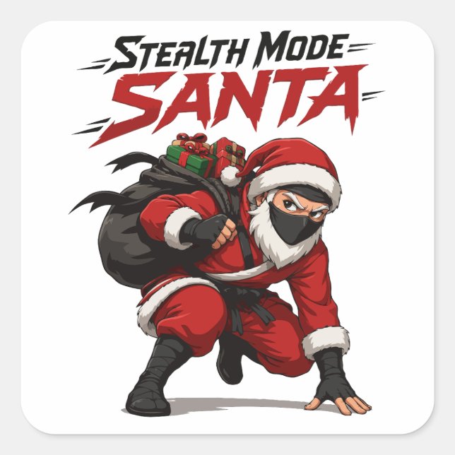 Stealth Mode Santa Ninja Christmas Graphic Square Sticker (Front)