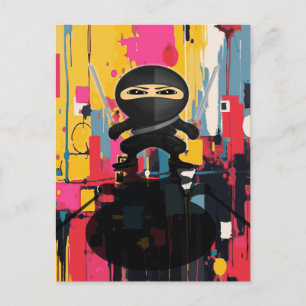 Stealth Ninja Boy Dual Katana Abstract Paint Postcard