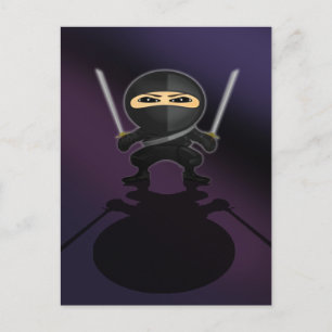 Stealth Ninja Boy Dual Katana Black Purple Postcard