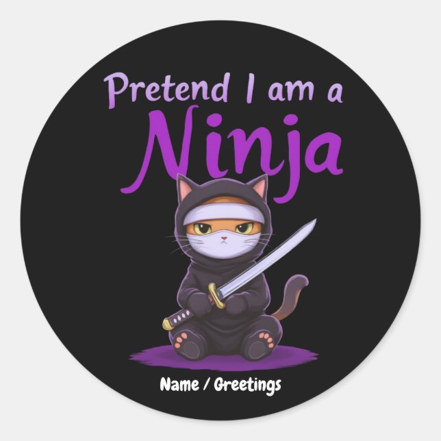 Stealthy Ninja Cat Masked Kitty Warrior Pun Classic Round Sticker (Front)