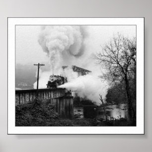 Steam Engine Coming Across A Bridge Poster