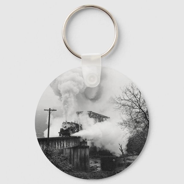 Steam Engine Crossing A Bridge Key Chain (Front)