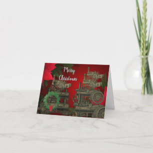 STEAM ENGINE FARM TRACTION ENGINE 1889 HOLIDAY CARD