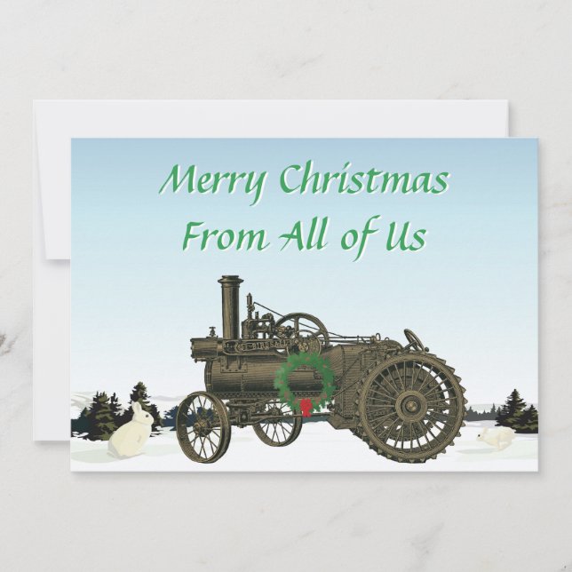 Steam Engine Farm Tractor Traction Farming Antique Holiday Card (Front)
