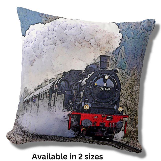 Steam Engine in Snow, Railway Locomotive Train Cushion (Creator Uploaded)