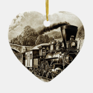 Steam engine locomotive history ceramic tree decoration