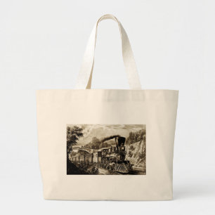 Steam engine locomotive history large tote bag