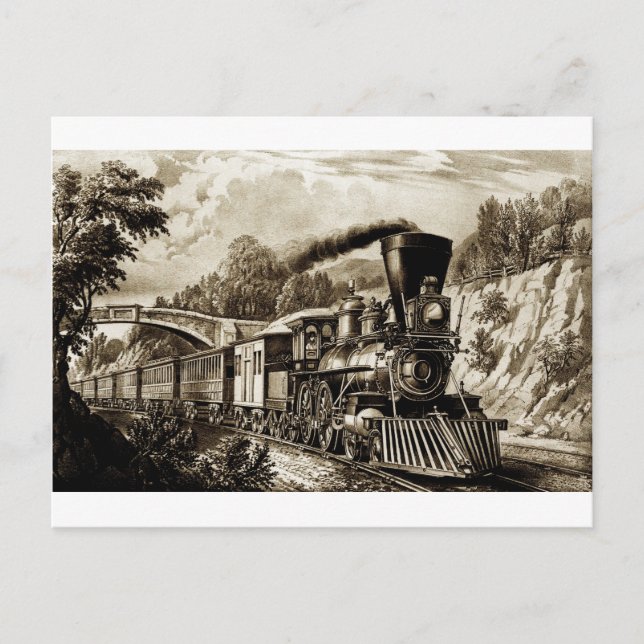 Steam engine locomotive history postcard (Front)