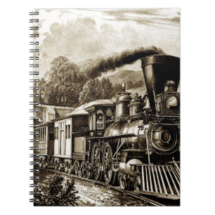 Steam engine locomotive history spiral notebook