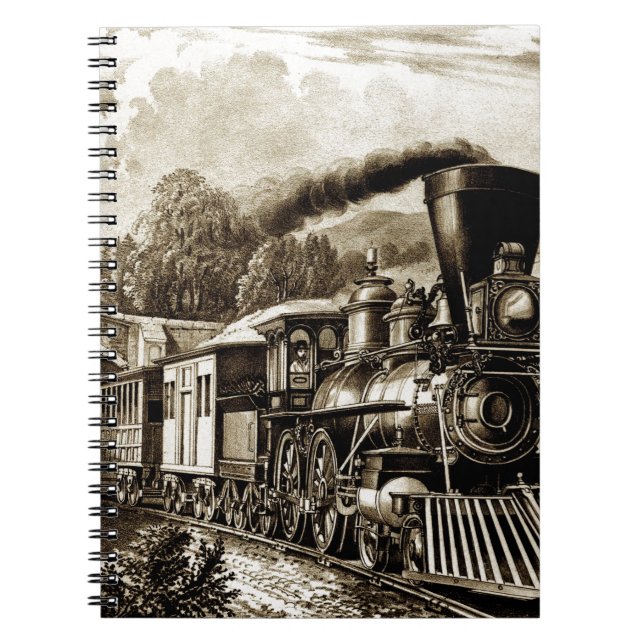 Steam engine locomotive history spiral notebook (Front)