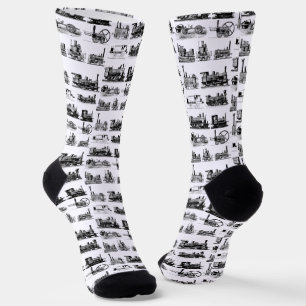 Steam Engine Locomotive "Steampunk" Pattern Socks