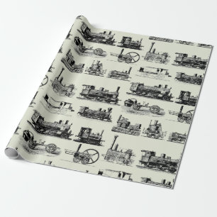 Steam Engine Locomotive "Steampunk" Pattern Wrapping Paper