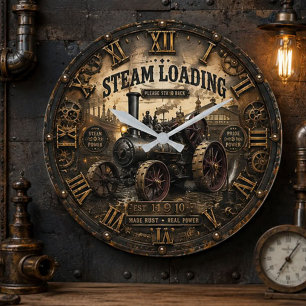 Steam Engine Vintage Steampunk Tractor Large Clock