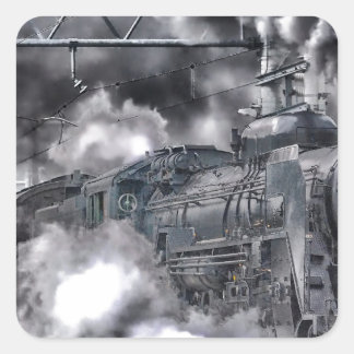 Steam Engines Trains HDR Photo Square Sticker