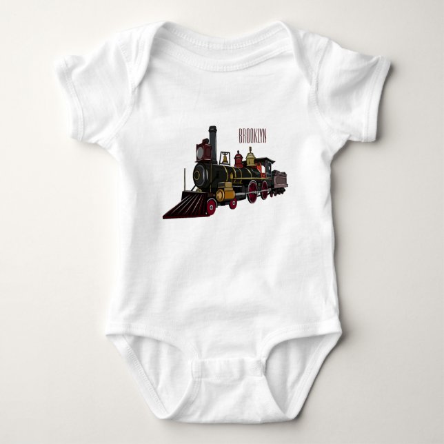 Steam locomotive cartoon illustration  baby bodysuit (Front)