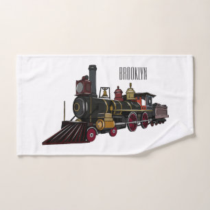 Steam locomotive cartoon illustration bath towel set