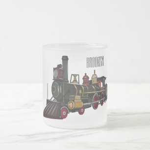 Steam locomotive cartoon illustration frosted glass coffee mug