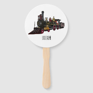 Steam locomotive cartoon illustration hand fan