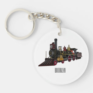 Steam locomotive cartoon illustration  key ring