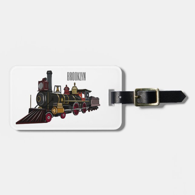 Steam locomotive cartoon illustration luggage tag (Front Horizontal)