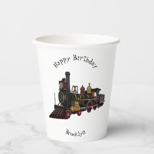 Steam locomotive cartoon illustration  paper cups