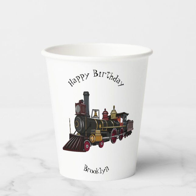 Steam locomotive cartoon illustration  paper cups (Front)