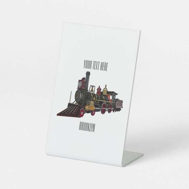 Steam locomotive cartoon illustration  pedestal sign (Front)