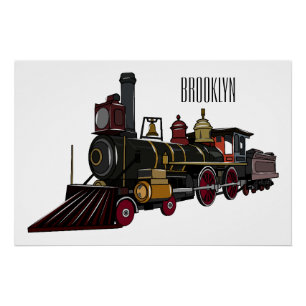 Steam locomotive cartoon illustration  poster