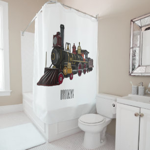 Steam locomotive cartoon illustration shower curtain