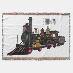 Steam locomotive cartoon illustration throw blanket
