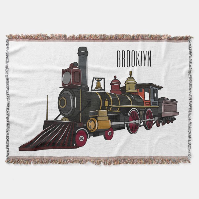 Steam locomotive cartoon illustration  throw blanket (Front)